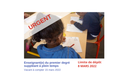 Enseignant(e) du premier degré suppléant à plein temps